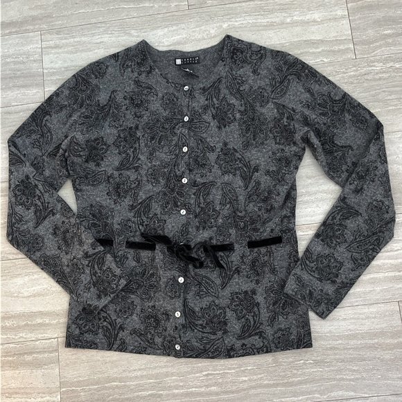 Carole Little Cardigan Lambs Wool Angora Rabbit Hair Small Floral Grey T… - Picture 1 of 6